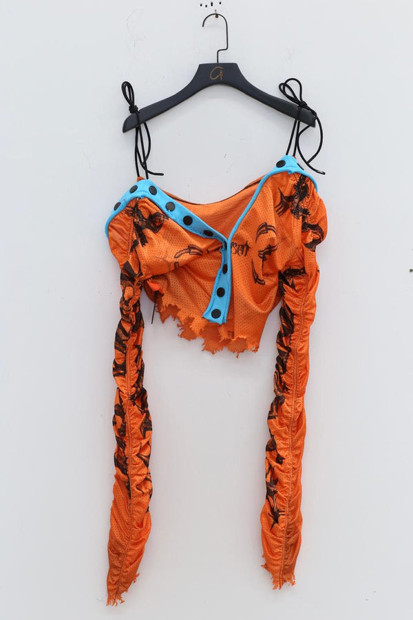 WINDOWSEN printing neck long sleeve top SS23T006 orange